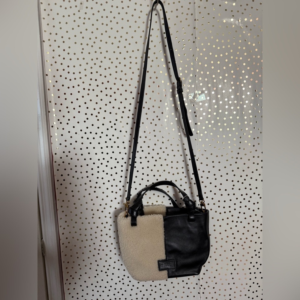 STAUD Ida Mini Leather & Genuine Shearling Tote Bag